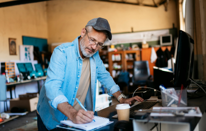 Small business person doing their books.